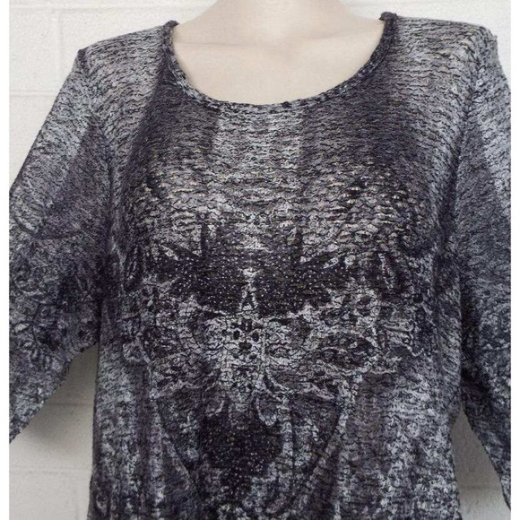 World Unity Woman 2X Black Gray Black Lace Trim Loose Knit Pullover Sweater - Picture 2 of 5